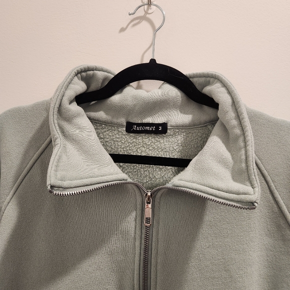 Women's Sage Green Half-Zip Pullover With Pocket - Picture 7 of 9